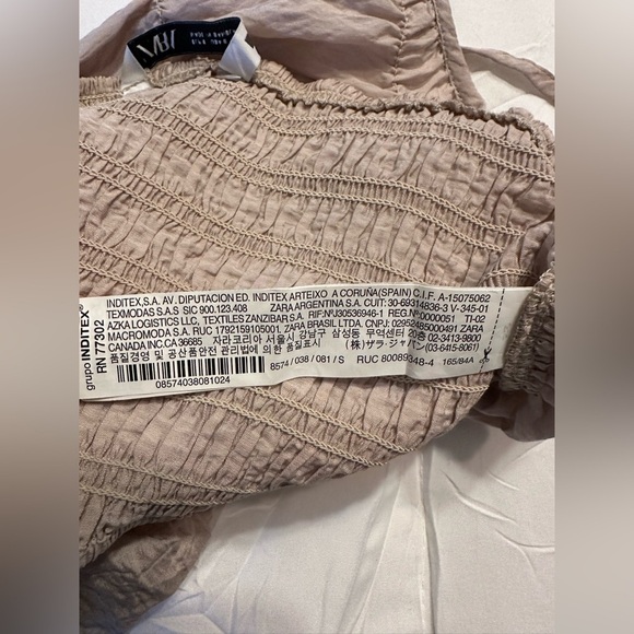 ZARA CROP TOP SMALL LIGHT TAN BROWN HALTER CROPPED TANK RUCHED DRAPED SMOCKED O - Picture 5 of 12